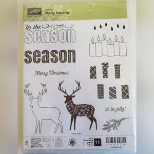 NEW Stampin' Up! MERRY PATTERNS Stamps Reindeer Deer Pine Christmas Sentiment